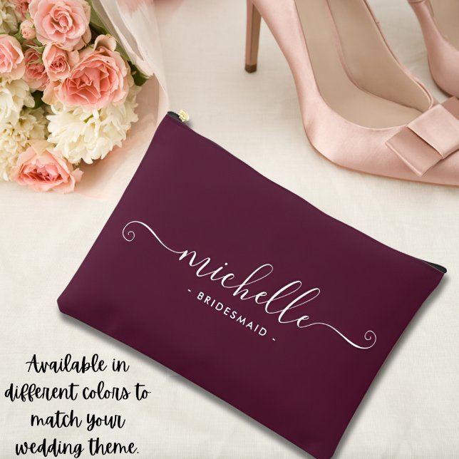 Minimalist Wine Berry Personalized Bridesmaid Accessory Pouch (Creator Uploaded)