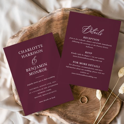 Minimalist Wine Double_Sided Wedding Invitation