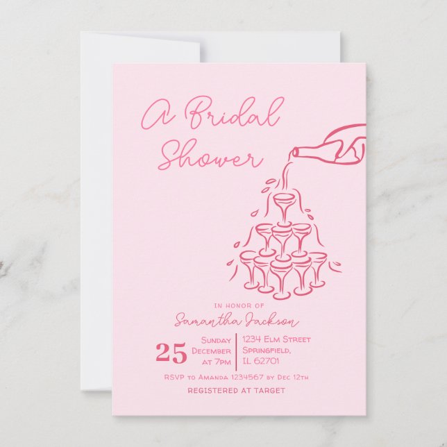 Minimalist Wine Pink Bridal Shower Bow Invitation (Front)
