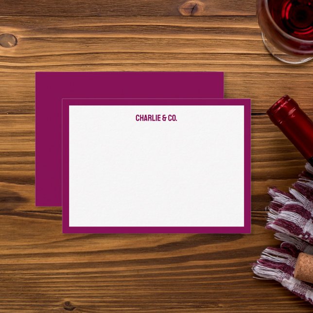 Minimalist Wine Red, Single Border, Personalize Note Card (Creator Uploaded)