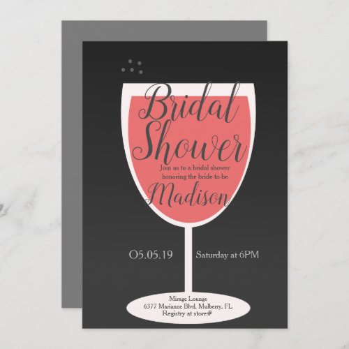 Minimalist Wine Tasting Coral Glass Bridal Shower Invitation