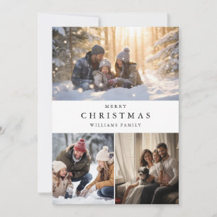 Minimalist Winter Christmas Family Photo Collage Holiday Card