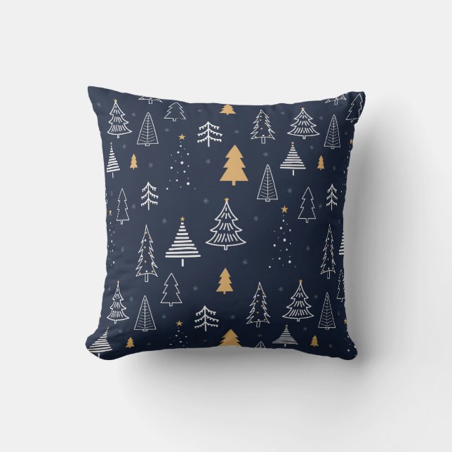 Minimalist Winter Christmas Tree Pattern Throw Pillow (Front)
