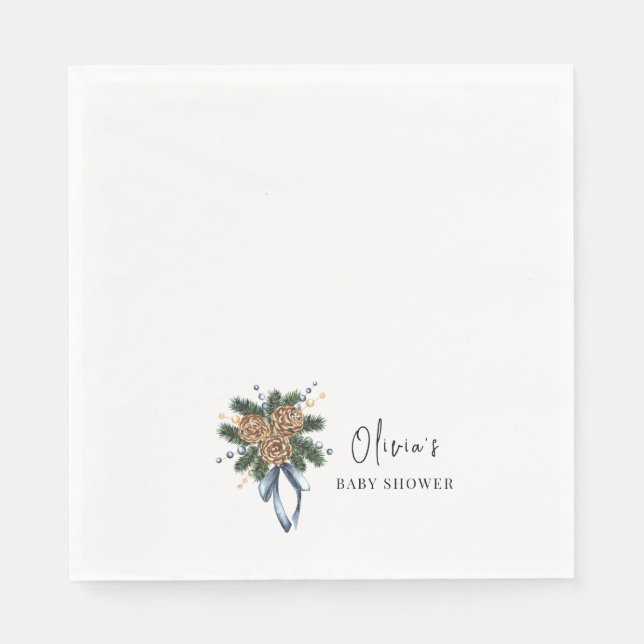 Minimalist Winter Christmas Wreath Baby Shower Napkins (Front)
