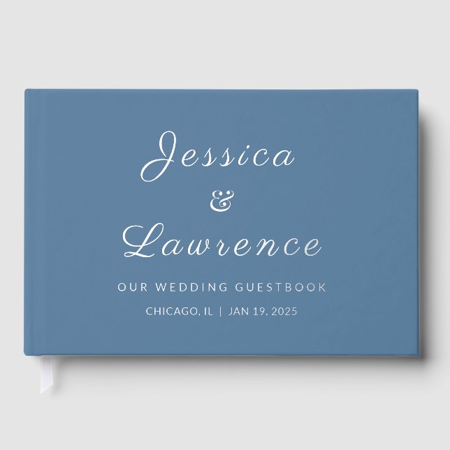 Minimalist Winter Dusty Blue Wedding  Foil Guest Book (Front)