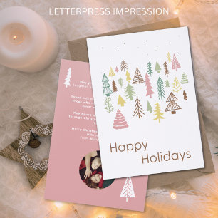 Minimalist Winter Forest Holiday Letterpress Photo Cards