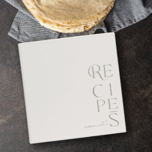 Minimalist Winter Greenery Ivory Green Recipe 3 Ring Binder