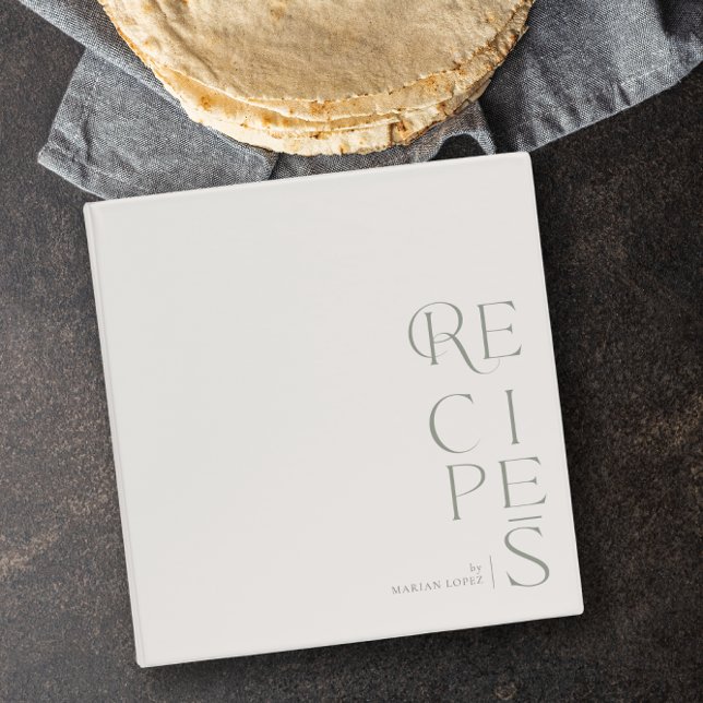 Minimalist Winter Greenery Ivory Green Recipe 3 Ring Binder (Creator Uploaded)