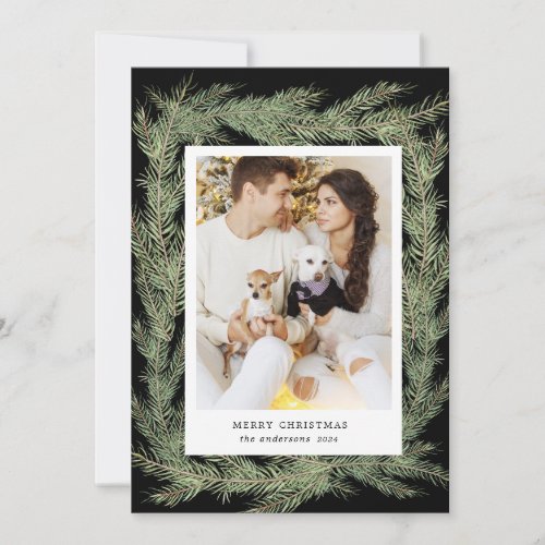 Minimalist Winter Greenery Merry Christmas Photo  Holiday Card