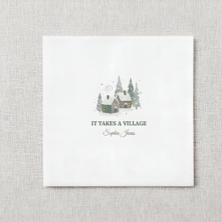 Minimalist Winter "It Takes a Village" baby shower Napkins