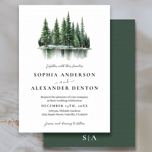 Minimalist Winter pine forest wedding invitation