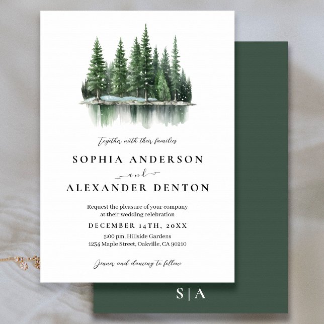 Minimalist Winter pine forest wedding invitation (Creator Uploaded)