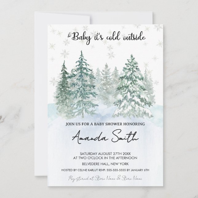 Minimalist Winter snow Baby shower Invitation (Front)