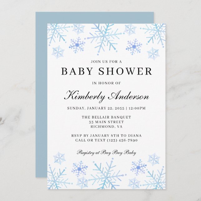 Minimalist Winter Snowflake Baby Shower Invitation (Front/Back)