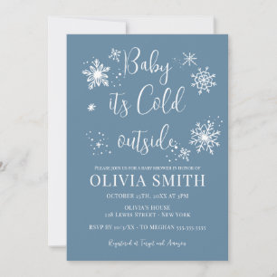 Minimalist Winter Snowflakes Boy Baby Shower Invitation