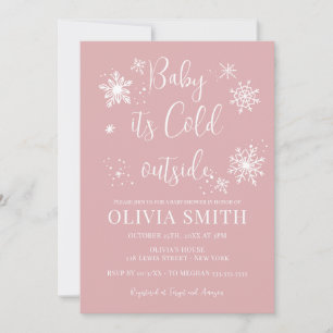Minimalist Winter Snowflakes Girl Baby Shower Invitation