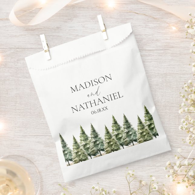 Minimalist Winter Snowy Pine Tree Forest Wedding Favor Bag (Clipped)