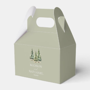 Minimalist Winter Snowy Pine Tree Forest Wedding Favor Boxes
