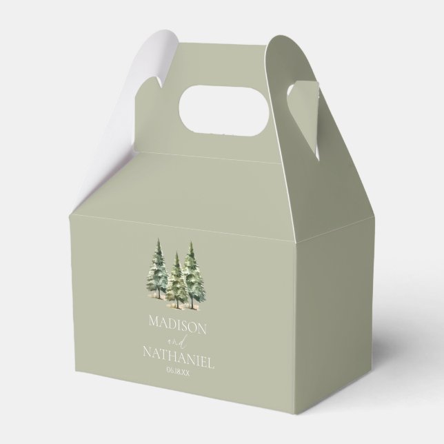 Minimalist Winter Snowy Pine Tree Forest Wedding Favor Boxes (Front Side)