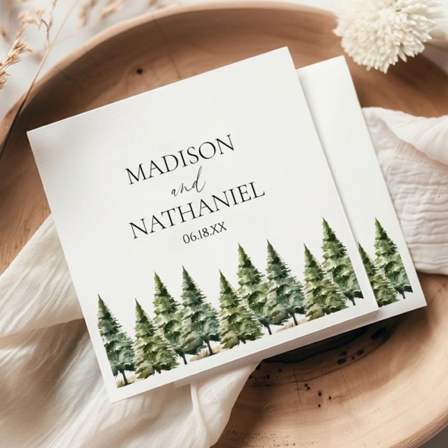 Minimalist Winter Snowy Pine Tree Forest Wedding Napkins (Creator Uploaded)