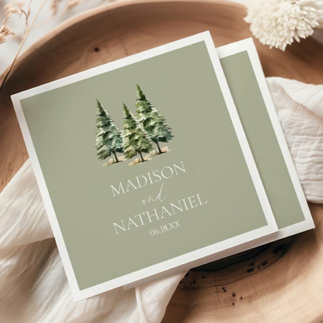 Minimalist Winter Snowy Pine Tree Forest Wedding Napkins (Creator Uploaded)