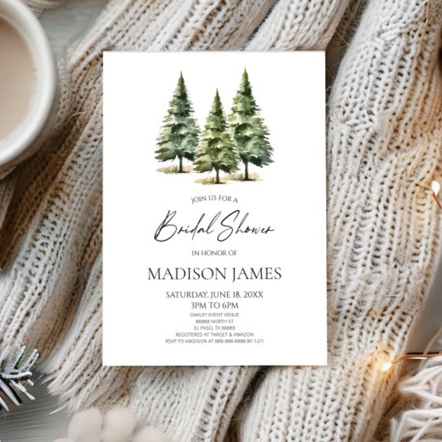 Minimalist Winter Snowy Pine Trees Bridal Shower Invitation (Creator Uploaded)