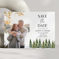 Minimalist Winter Snowy Pine Trees Photo Wedding
