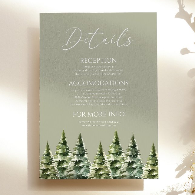 Minimalist Winter Snowy Pine Trees Wedding Details Enclosure Card (Creator Uploaded)