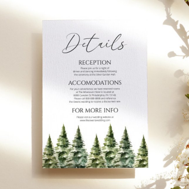 Minimalist Winter Snowy Pine Trees Wedding Details Enclosure Card (Creator Uploaded)