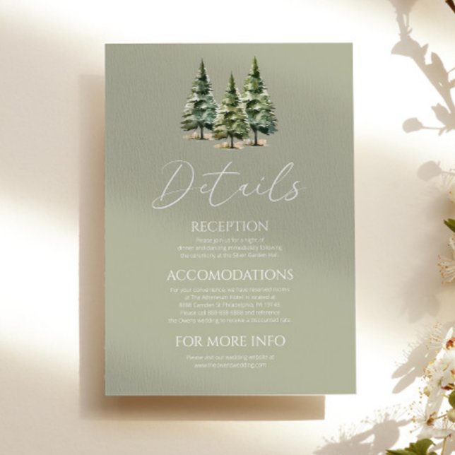 Minimalist Winter Snowy Pine Trees Wedding Details Enclosure Card (Creator Uploaded)