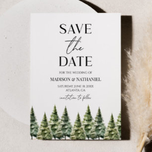 Minimalist Winter Snowy Pine Trees Wedding Save The Date