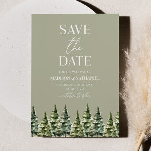 Minimalist Winter Snowy Pine Trees Wedding Save The Date