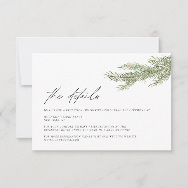 Minimalist Winter Wedding Details Enclosure Card (Front)