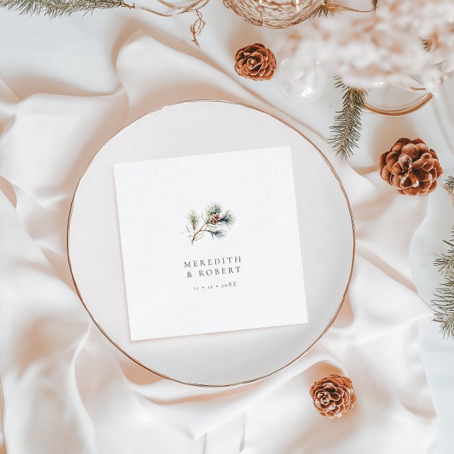 Minimalist Winter Wedding Pine Branch & Cone Paper Dinner Napkins (Creator Uploaded)