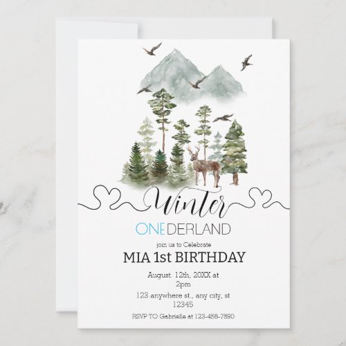 Minimalist Winter Wonderland Boy 1st Birthday Invitation