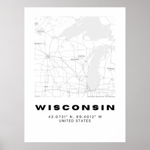 Minimalist Wisconsin Map Art - Black and White Poster