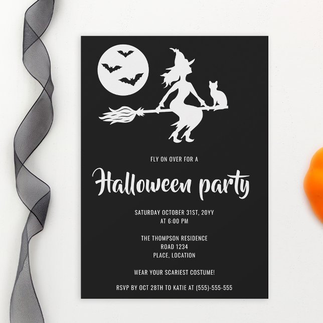 Minimalist Witch Black And White Halloween Party Invitation (Creator Uploaded)