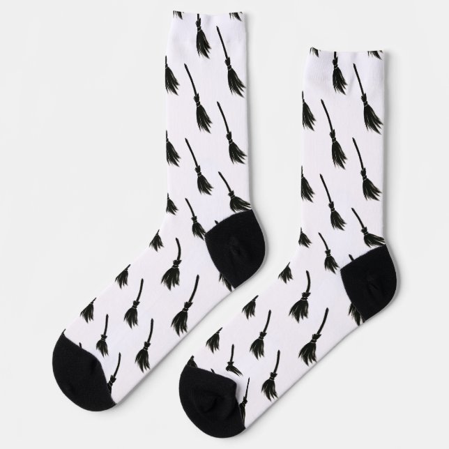 Minimalist Witch Broom – Ink Brush Design on  Socks (Left)