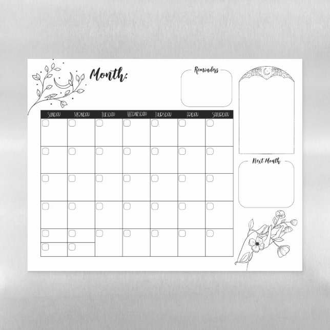 Minimalist Witchy Calendar 2 Magnetic Dry Erase Sheet (Horizontal)