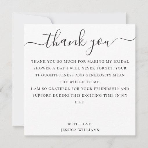 Minimalist With Elegant Script Bridal Shower Thank You Card | Zazzle