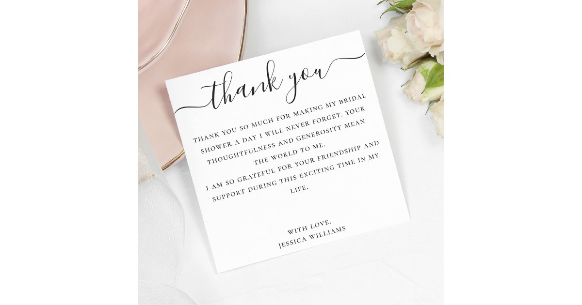 Minimalist With Elegant Script Bridal Shower Thank You Card | Zazzle