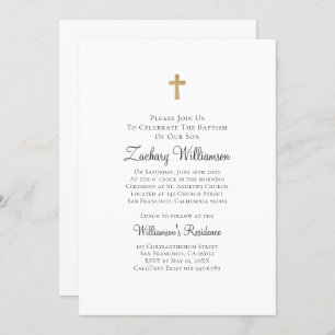 Minimalist with Faux Gold Cross Baptismal Invitation
