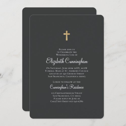 Minimalist with Faux Gold Cross Memorial Funeral Invitation