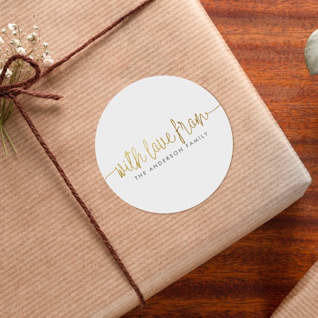 Minimalist With Love From Lettering & Family Name Classic Round Sticker (The Round Sticker Mock-up)