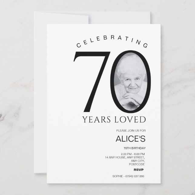Minimalist with Photo 70th Birthday Invitation (Front)