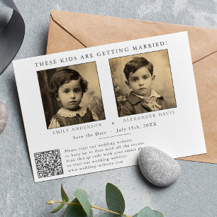Minimalist with Photo from Childhood and QR Code Save The Date