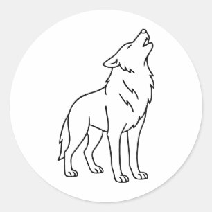 Minimalist Wolf Line Art – Howling Wildlife  Classic Round Sticker