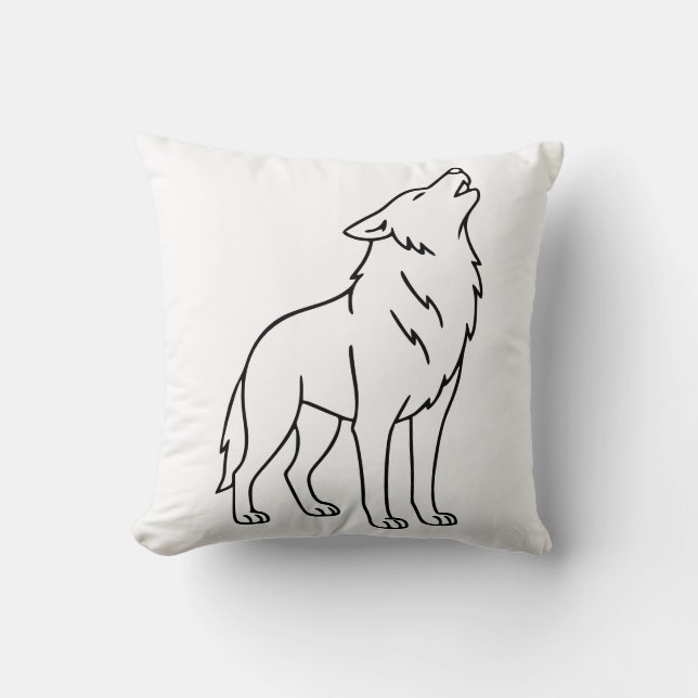Minimalist Wolf Line Art – Howling Wildlife  Throw Pillow (Front)
