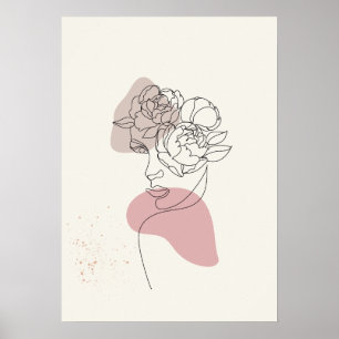 Minimalist Woman Face Line Art Poster with Abstrac
