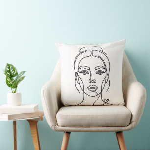 Minimalist Woman Face Line Art Throw Pillow